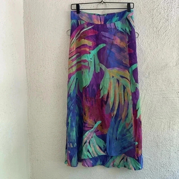 Soft Surroundings Reethi Bay Tropical Palms Colorful Faux Wrap Maxi Skirt PM - Picture 2 of 9